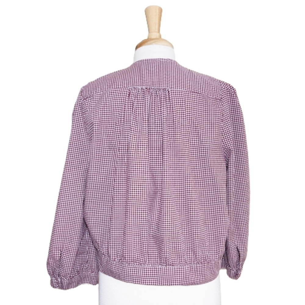 MADEWELL Burgundy Gingham Wrap Blouse/Top with 3/4 Sleeves - Picture 4 of 10